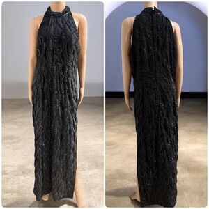 Vintage Beaded Allyson Whitmore Elegant Silk BeadedBlack Sleeveless Dress